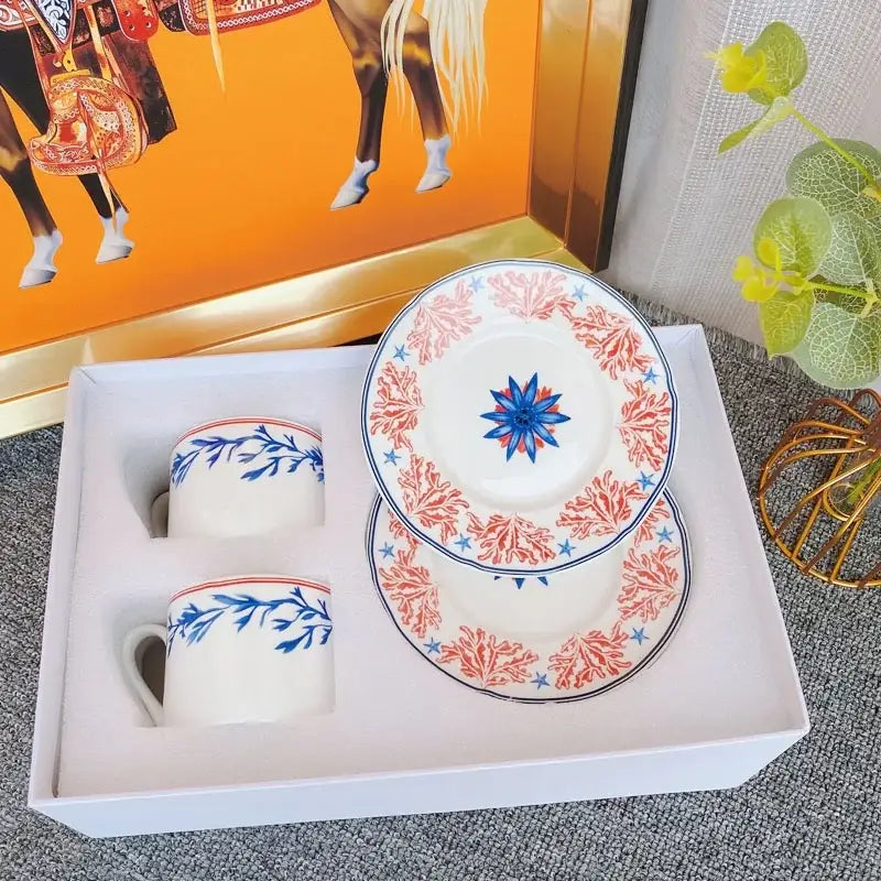 Elegant geometric bone china tea cup set dining room ceramic teaware