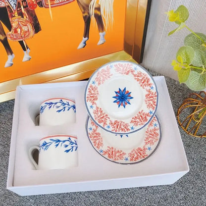 Elegant geometric bone china tea cup set dining room ceramic teaware
