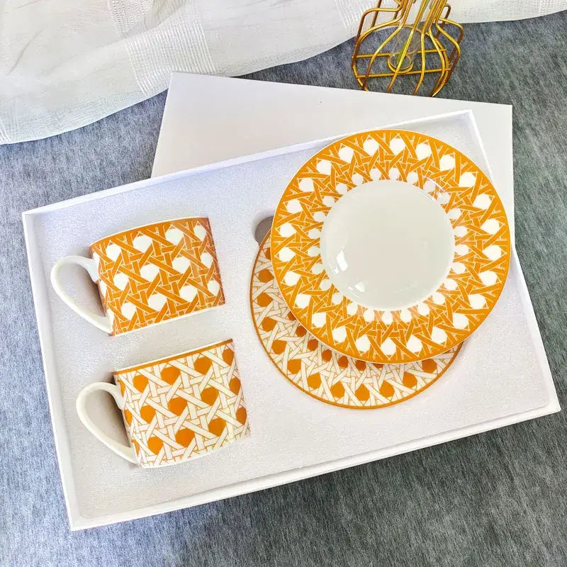 Elegant geometric bone china tea cup set dining room ceramic teaware