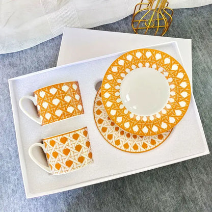 Elegant geometric bone china tea cup set dining room ceramic teaware