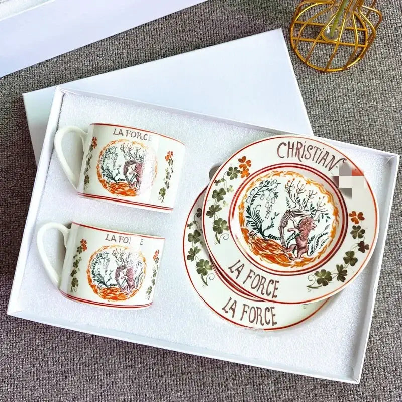 Elegant geometric bone china tea cup set dining room ceramic teaware