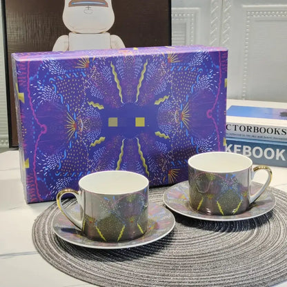 Elegant geometric bone china tea cup set dining room ceramic teaware