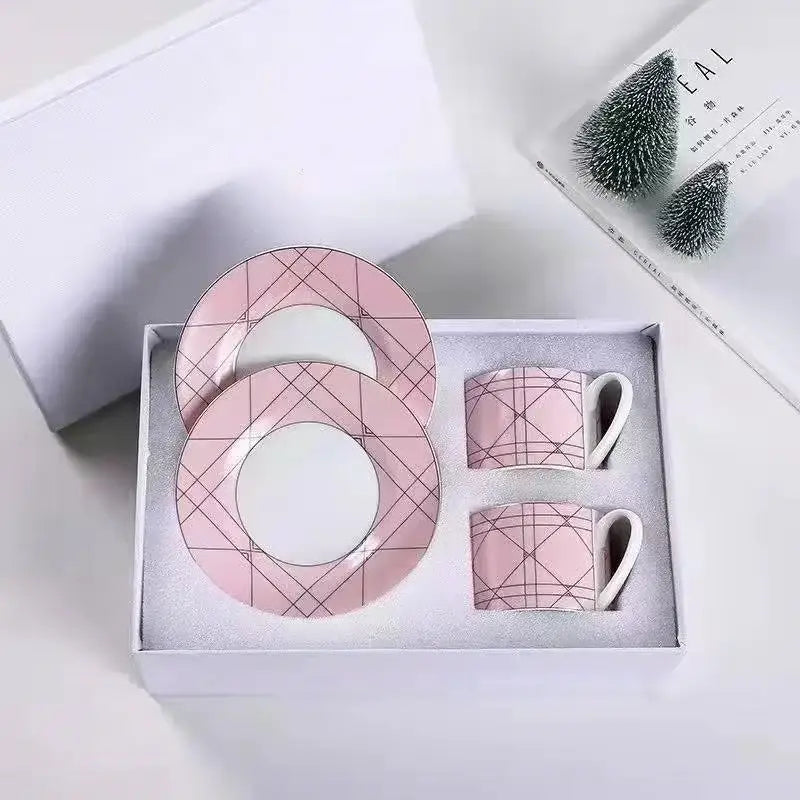 Elegant geometric bone china tea cup set dining room ceramic teaware