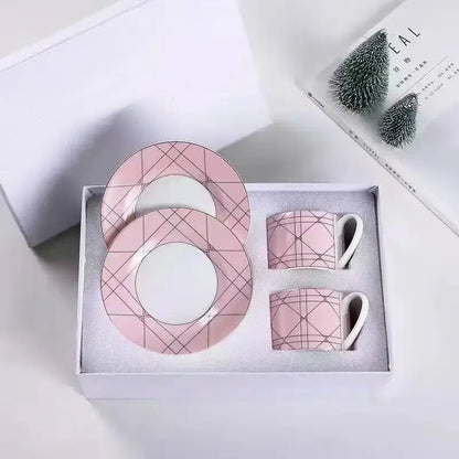Elegant geometric bone china tea cup set dining room ceramic teaware
