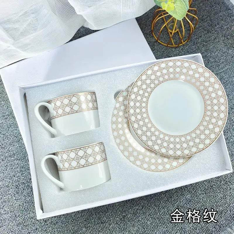 Elegant geometric bone china tea cup set dining room ceramic teaware
