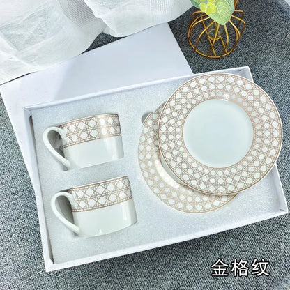 Elegant geometric bone china tea cup set dining room ceramic teaware