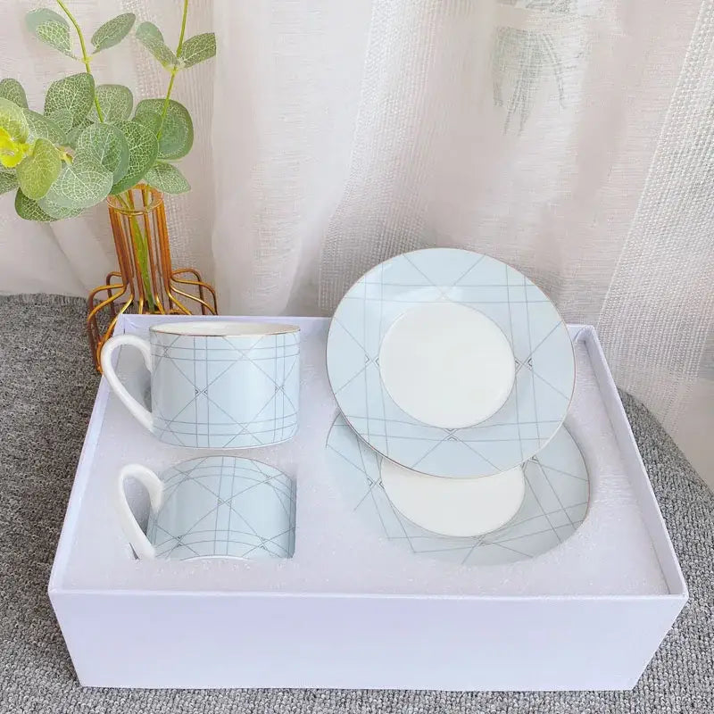 Elegant geometric bone china tea cup set dining room ceramic teaware