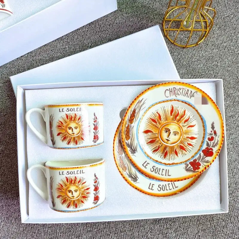 Elegant geometric bone china tea cup set dining room ceramic teaware