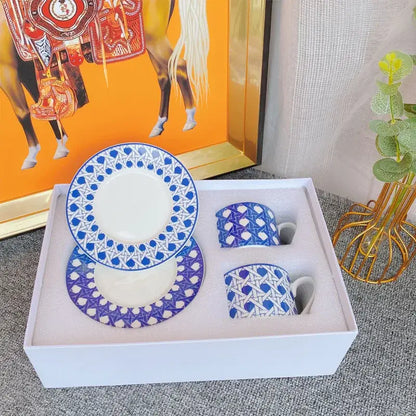 Elegant geometric bone china tea cup set dining room ceramic teaware