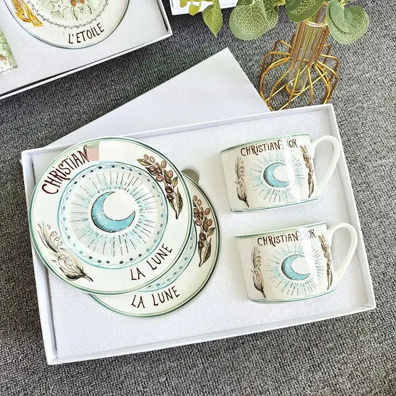 Elegant geometric bone china tea cup set dining room ceramic teaware
