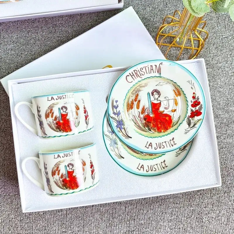 Elegant geometric bone china tea cup set dining room ceramic teaware