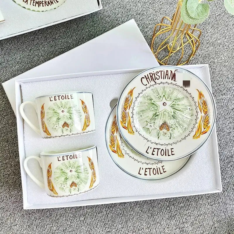 Elegant geometric bone china tea cup set dining room ceramic teaware