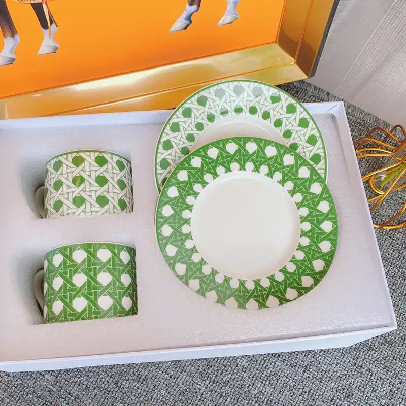 Elegant geometric bone china tea cup set dining room ceramic teaware