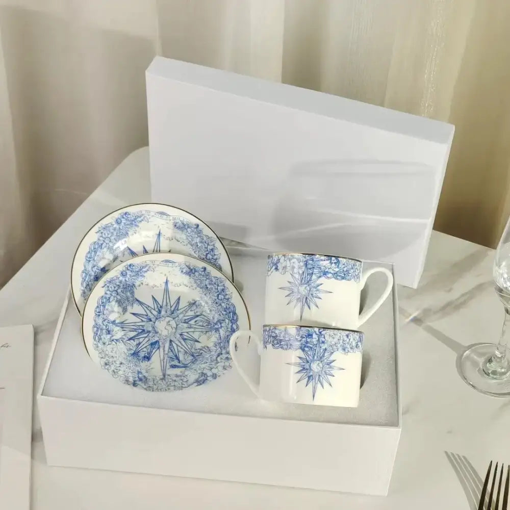 Elegant geometric bone china tea cup set dining room ceramic teaware