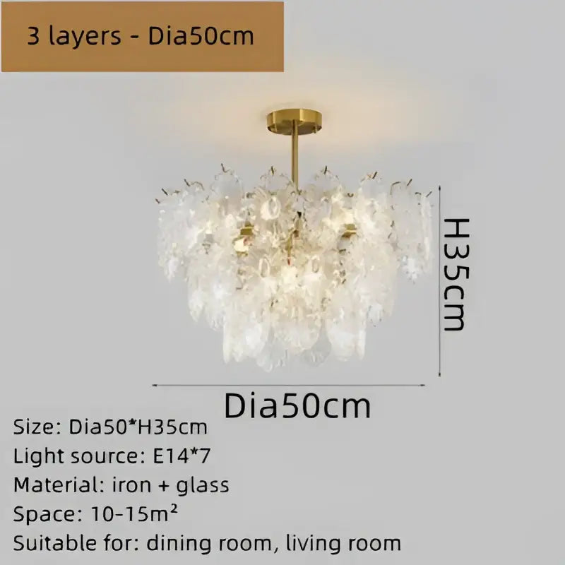 Elegant glass chandelier gold petal led light dining room
