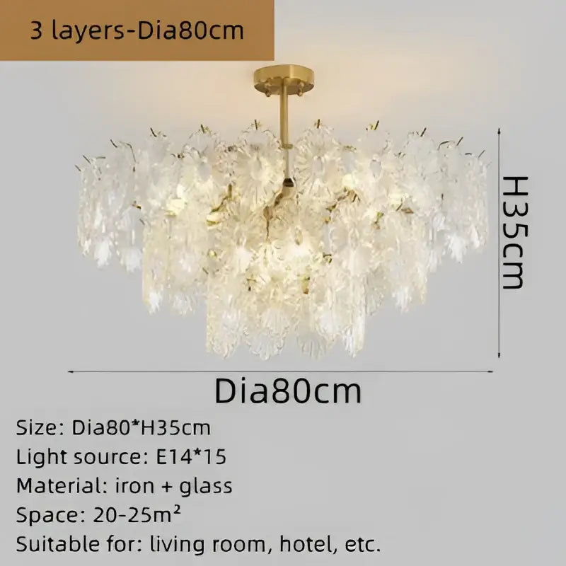 Elegant glass chandelier gold petal led light dining room