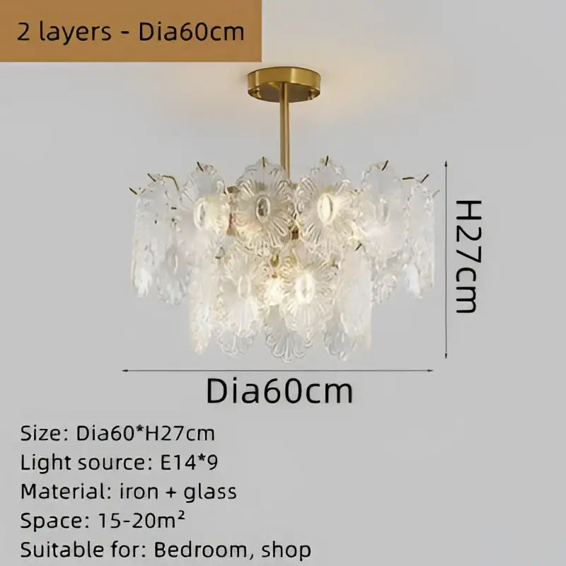 Elegant glass chandelier gold petal led light dining room