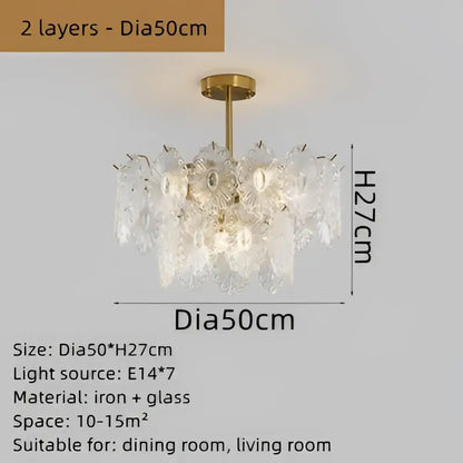 Elegant glass chandelier gold petal led light dining room
