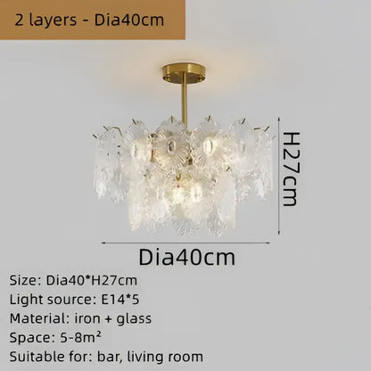 Elegant glass chandelier gold petal led light dining room