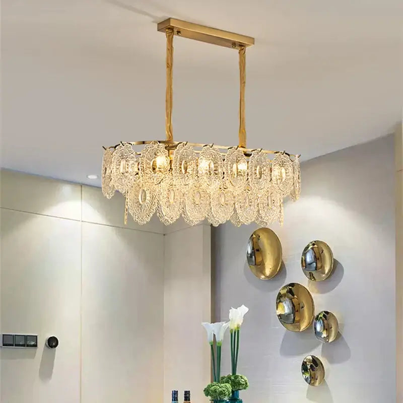 Elegant glass chandelier gold petal led light dining room