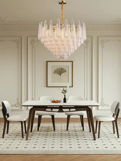 Elegant glass chandelier lighting gold tiered teardrop dining room