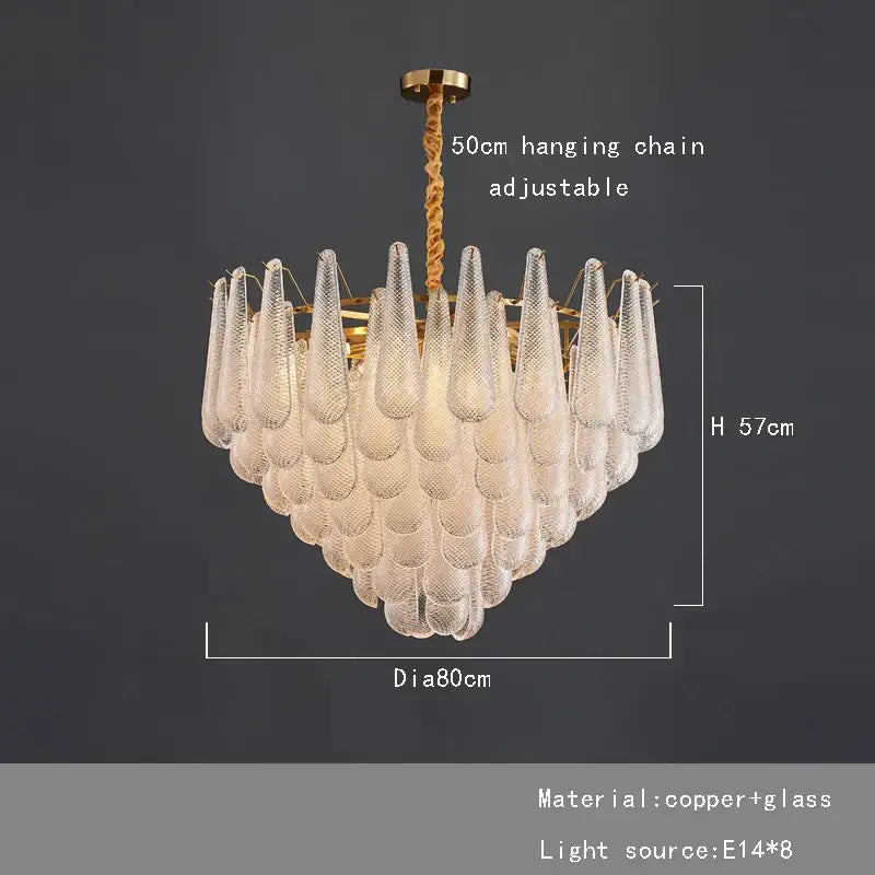 Elegant glass chandelier lighting gold tiered teardrop dining room