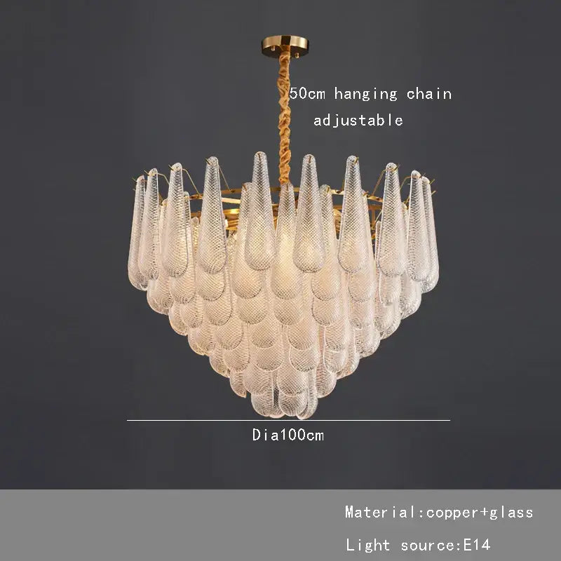 Elegant glass chandelier lighting gold tiered teardrop dining room