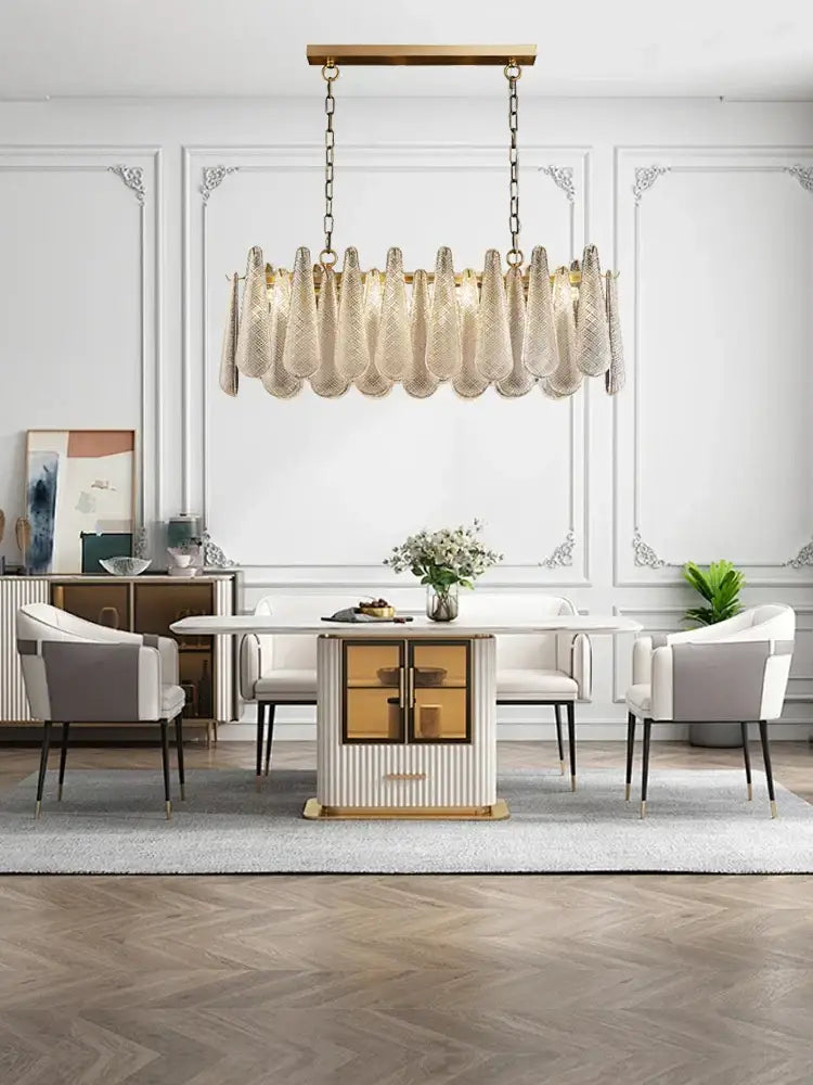 Elegant glass chandelier lighting gold tiered teardrop dining room