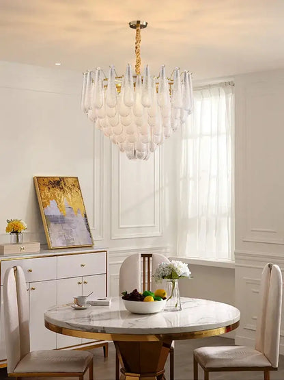 Elegant glass chandelier lighting gold tiered teardrop dining room