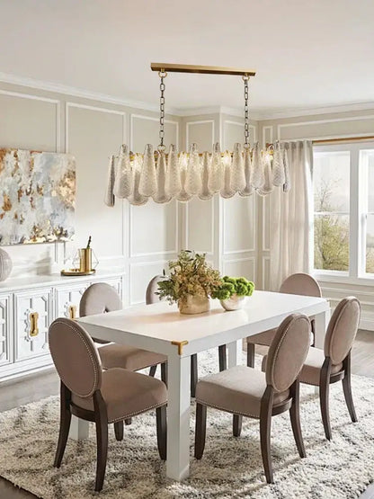 Elegant glass chandelier lighting gold tiered teardrop dining room