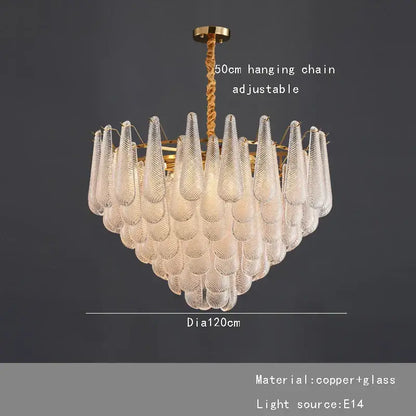 Elegant glass chandelier lighting gold tiered teardrop dining room
