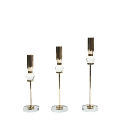 Elegant gold and crystal glass candlestick holder dining room set