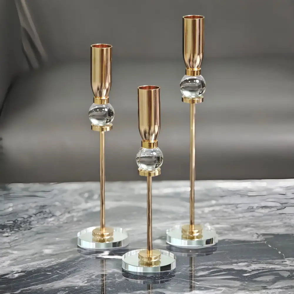 Elegant gold and crystal glass candlestick holder dining room set