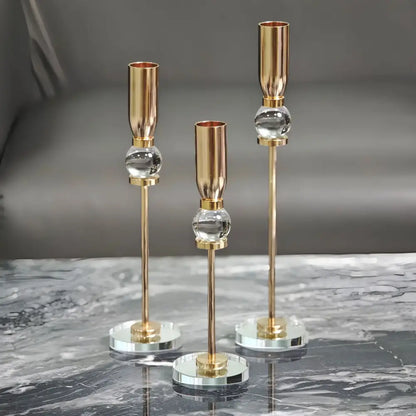Elegant gold and crystal glass candlestick holder dining room set