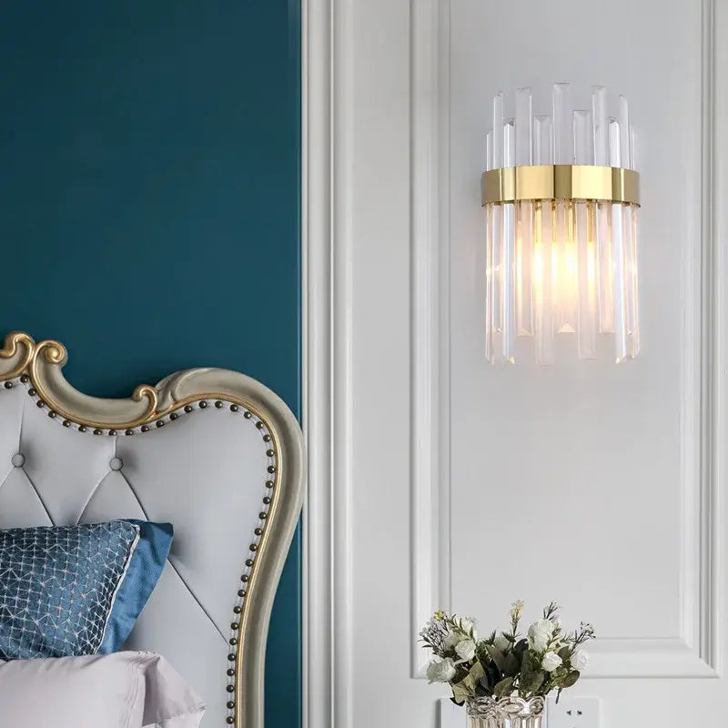 Elegant gold and crystal led wall lamps for living room decor