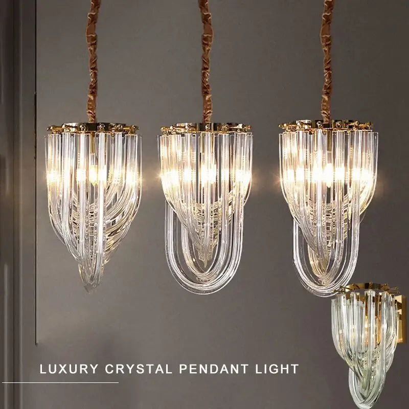 Elegant gold and glass crystal pendant lights kitchen island lamps