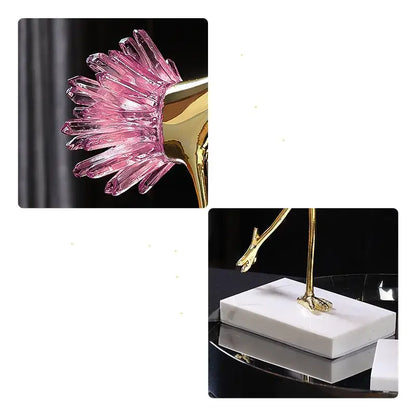 Elegant gold and pink crystal bird decorative figurines living room