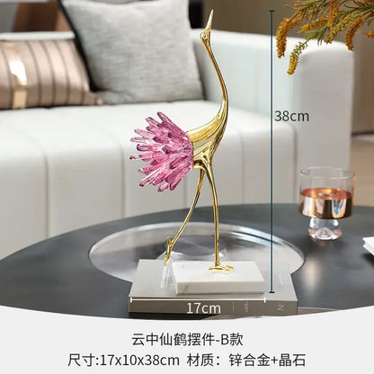 Elegant gold and pink crystal bird decorative figurines living room