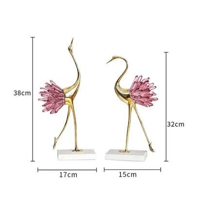 Elegant gold and pink crystal bird decorative figurines living room