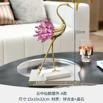 Elegant gold and pink crystal bird decorative figurines living room