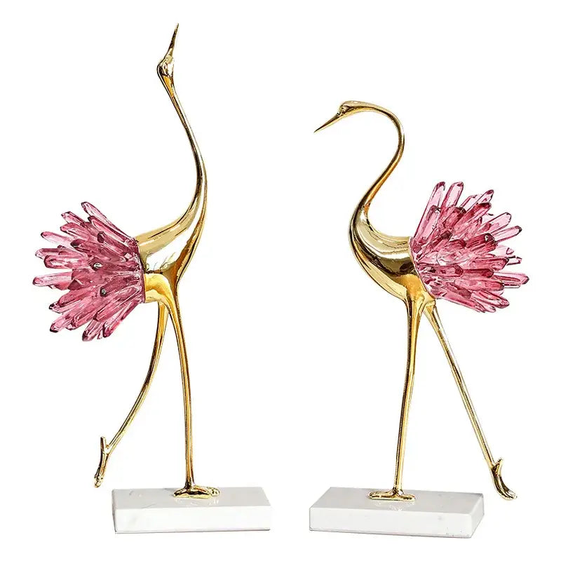 Elegant gold and pink crystal bird decorative figurines living room