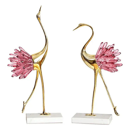 Elegant gold and pink crystal bird decorative figurines living room