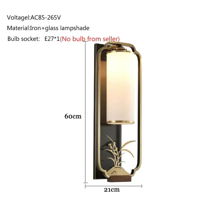Elegant gold bamboo iron glass wall sconce for living room