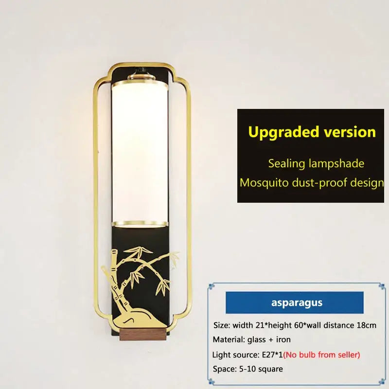 Elegant gold bamboo iron glass wall sconce for living room