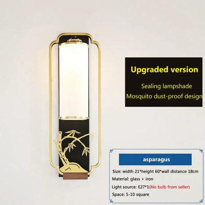 Elegant gold bamboo iron glass wall sconce for living room