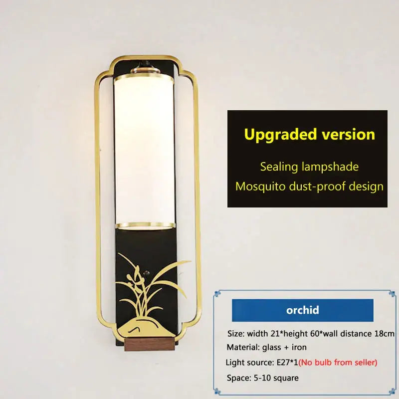 Elegant gold bamboo iron glass wall sconce for living room