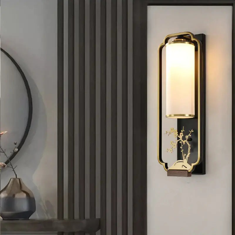 Elegant gold bamboo iron glass wall sconce for living room