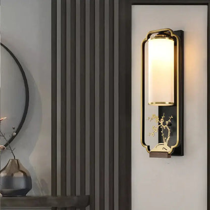 Elegant gold bamboo iron glass wall sconce for living room