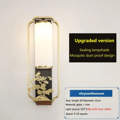 Elegant gold bamboo iron glass wall sconce for living room