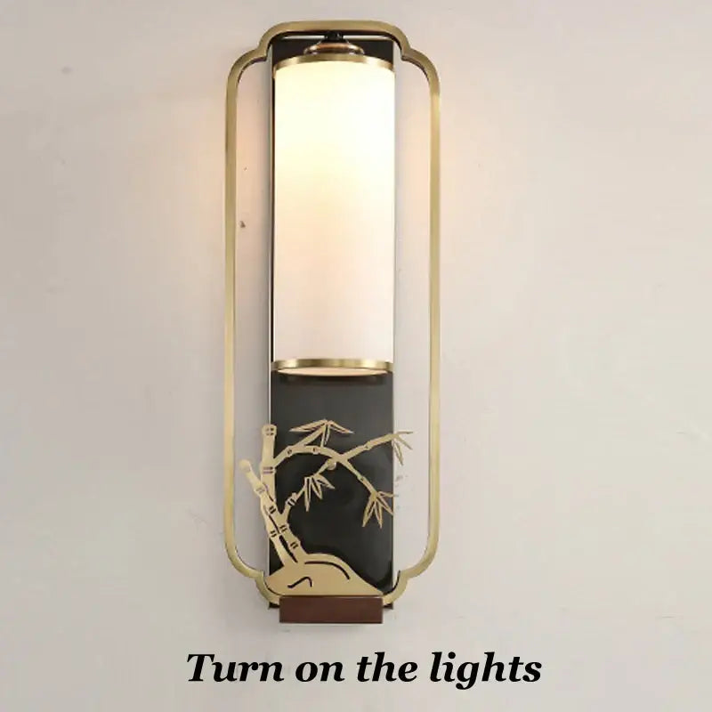 Elegant gold bamboo iron glass wall sconce for living room